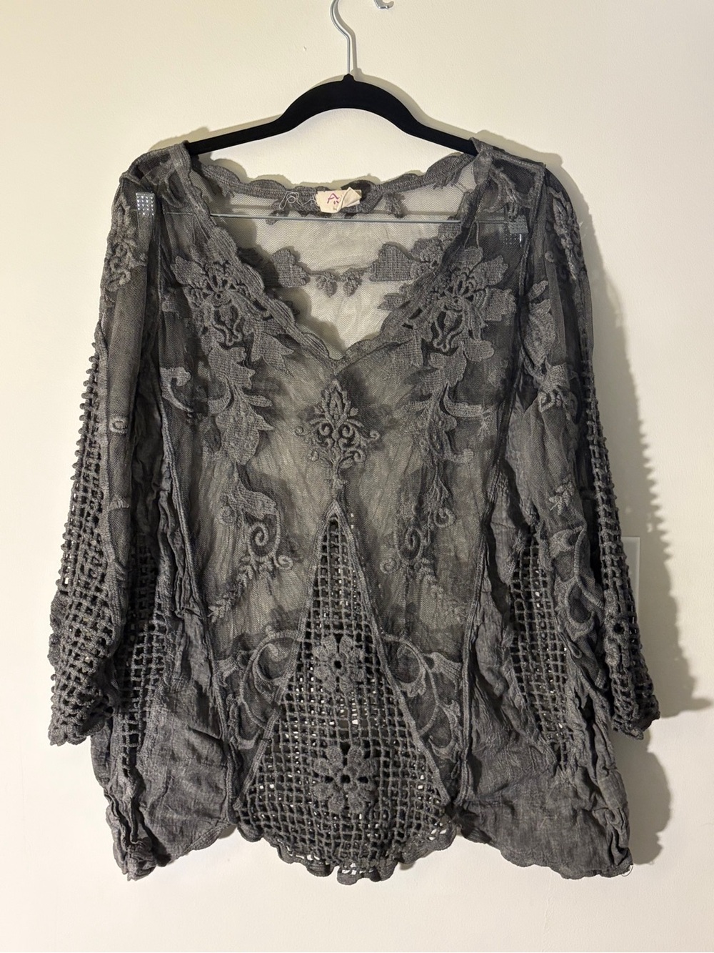 Pretty Angel Gray Lace V-Neck Tunic